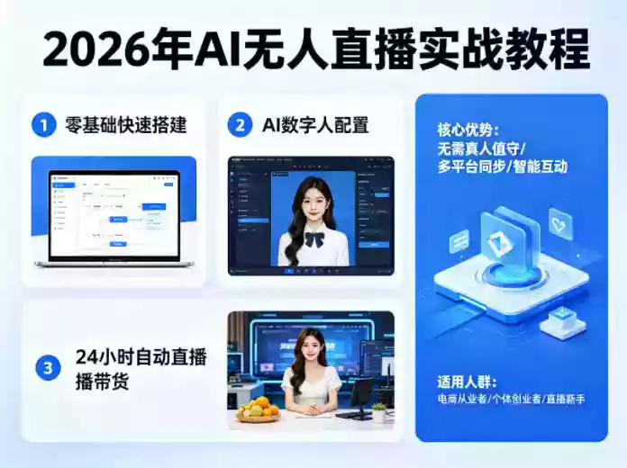 2026年AI无人直播实战教程，零基础也能快速搭建AI数字人无人直播间，实现24小时自动直播带货