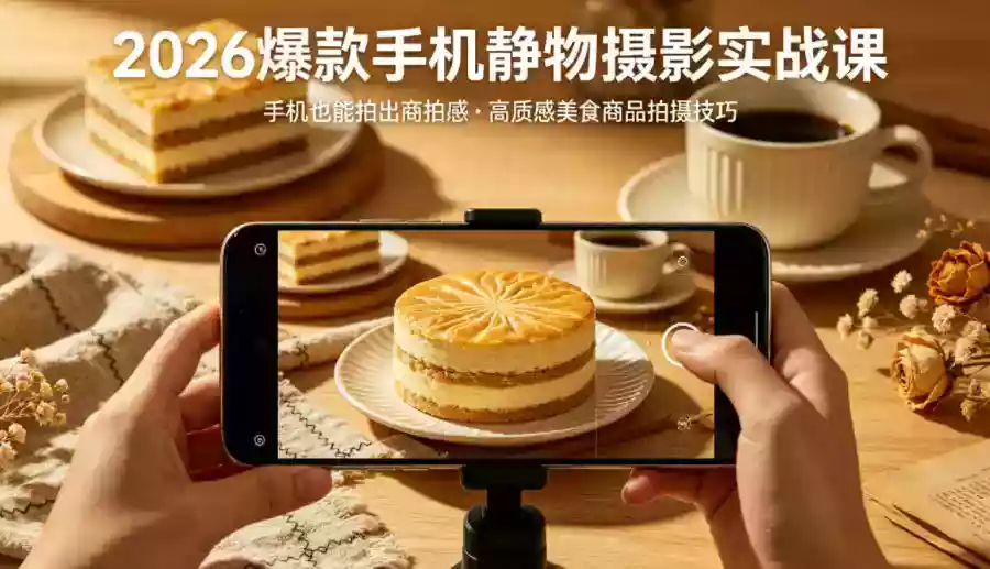 2026爆款手机静物摄影实战课，手机也能拍出商拍感，学会拍出高质感美食商品