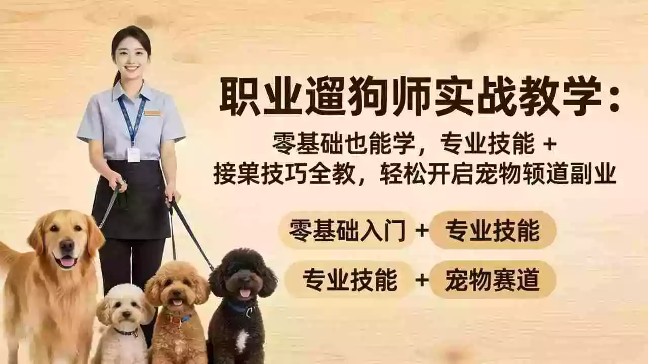 职业遛狗师实战教学：零基础也能学，专业技能 + 接单技巧全教，轻松开启宠物赛道副业