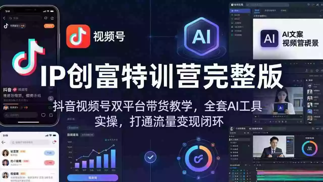 IP创富特训营完整版：抖音视频号双平台带货教学，全套AI工具实操，打通流量变现闭环