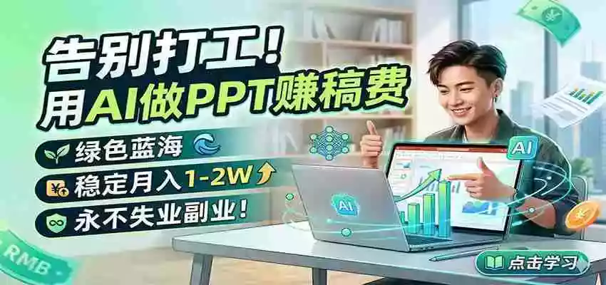 告别打工!用AI做PPT赚稿费,绿色蓝海,稳定月入1-2W,永不失业副业!