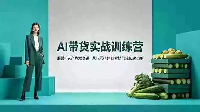 AI带货实战训练营,服装+农产品双赛道,从账号搭建到素材剪辑快速出单